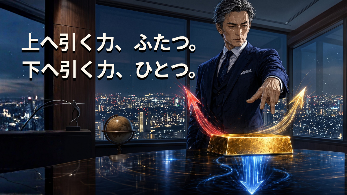 上へ引く力、ふたつ。下へ引く力、ひとつ。