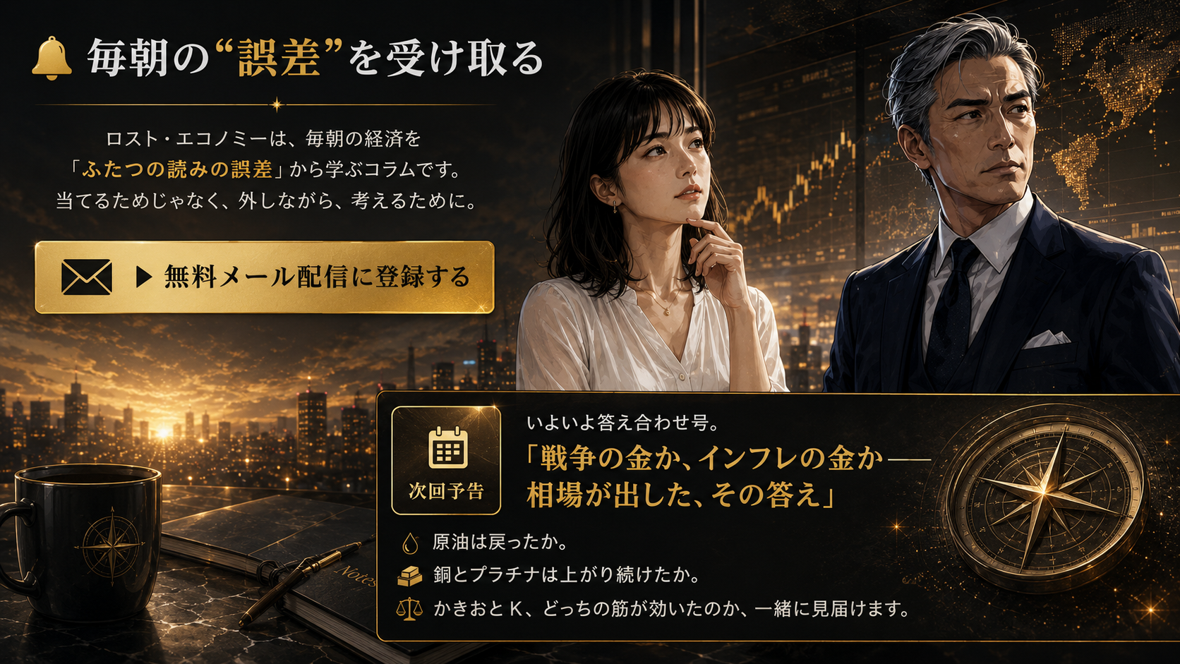 ロスト・エコノミーは、毎朝の経済を「ふたつの読みの誤差」から学ぶコラムです。当てるためじゃなく、外しながら、考えるために。